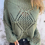 Solid Color Hollow Round Neck Casual Loose Knitted Sweater