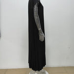 A-Line High Waisted Pleated Pockets Solid Color Split-Joint Round-Neck Maxi Dresses