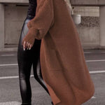 Lantern sleeve loose long knit cardigan