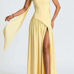 Margovil Strapless Back Lace-up High Slit Splice Maxi Dress