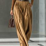 Women's Blended Brown Top And Wide-leg Pants Set