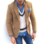 Men's Vintage Herringbone Wool Blend Lapel Single Breasted Blazer