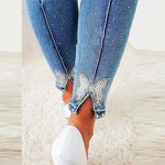 Margovil Beaded Butterfly Distressed Skinny Denim Pants