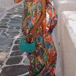 Tie Knot One Shoulder Unique Print Maxi Vacation Dress
