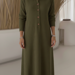 Women's Casual Polo Collar Button Corduroy Midi Dress