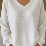 Women's Casual V-Neck Waffle Top Sweatshirt