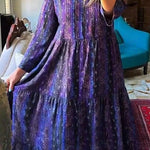 Pleated Floral Print Cotton and Linen Dress
