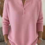 Women's Soft Solid Color Henley Collar Sweater Top