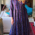 Pleated Floral Print Cotton and Linen Dress