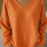 Women's Casual V-Neck Waffle Top Sweatshirt