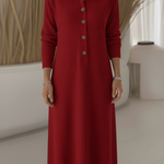Women's Casual Polo Collar Button Corduroy Midi Dress