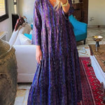 Pleated Floral Print Cotton and Linen Dress