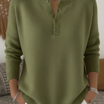 Women's Soft Solid Color Henley Collar Sweater Top