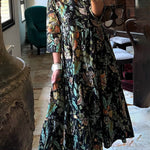 Pleated Floral Print Cotton and Linen Dress
