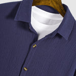 Men's pleated textured solid color short sleeve set