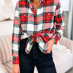 Classic Long Sleeves Button Down Plaid Blouse Shirt