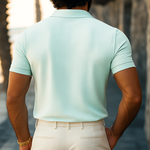Men's Summer Basic Polo Collar Textured Short-sleeved T-shirt