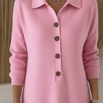 Classic Polo Collar Button Solid Color Knitted Midi Dress