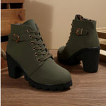 KATNI��� - Chic Lace-Up Metal Buckle Chunky Ankle Boots