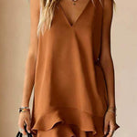 Margovil V Neck Sleeveless Ruffle Layered Mini Dress