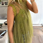 Mockneck Tulle Cover Up Top with Lace Camisole