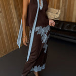 Chic High Waist Lace Trim Satin Maxi Skirt