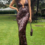 Margovil V Neck Cut Out Sequin Bodycon Maxi Cami Party Dress