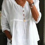 Casual three-quarter sleeve lace V-neck top shirt