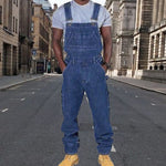 Men's Casual Washed Denim Multi-pocket Loose Overalls