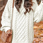 Margovil Long Sleeves Cable Knit Mini Sweater Dress