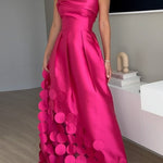 Margovil Strapless Waisted Polka Dot Applique Maxi Party Dress