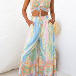 Drawstring Elastic Waist Printed Wide Leg Palazzo Pants