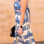 Margovil Tie Shoulder Cut Out Waist Printed Maxi Dress