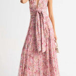 Halter V Neck Floral Print Maxi Dress