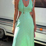 Halter V Neck Cut Out Printed Maxi Dress