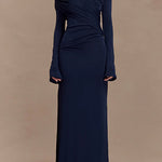 Elegant Off Shoulder Long Sleeves Ruched Maxi Dress