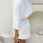 Wrap V Neck Side Drawstring Satin Mini Dress