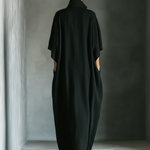 Women's Black Cotton Blend Fabric Oversized Kimono-Sleeve Maxi Dress With Pockets