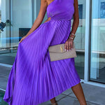 Margovil One Shoulder Cut Out Waist Irregular Pleated Party Dress