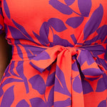 Short Sleeves Tie Waist Printed Ruffle Midi Dress