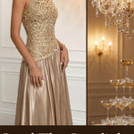 Mockneck Sleeveless Lace Splice Satin Maxi Dress