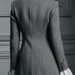 Classic Grey Houndstooth Wool Long Coat