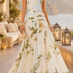 Margovil Boat Neck Sleeveless Floral Print Flowy Maxi Dress