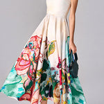 Square Neck Sleeveless Floral Print Midi Dress