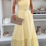 Square Neck Lace Splice Maxi Cami Dress