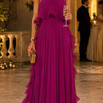 Margovil Strapless Tube Ruffle Hem Pleated Maxi Dress