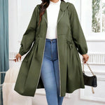 AVRIL��� - Casual Plus Size Drawstring Zip-Up Long Sleeve Hooded Coat