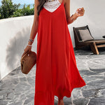 Loose Sleeveless Pleated Solid Color Split-Joint Spaghetti-Neck Maxi Dresses