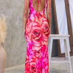 Cowl Neck Tie-Back Waist-Cinched Bodycon Maxi Dress