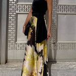 Sexy Bandeau Fit Top and Floral Print Maxi Skirt Set